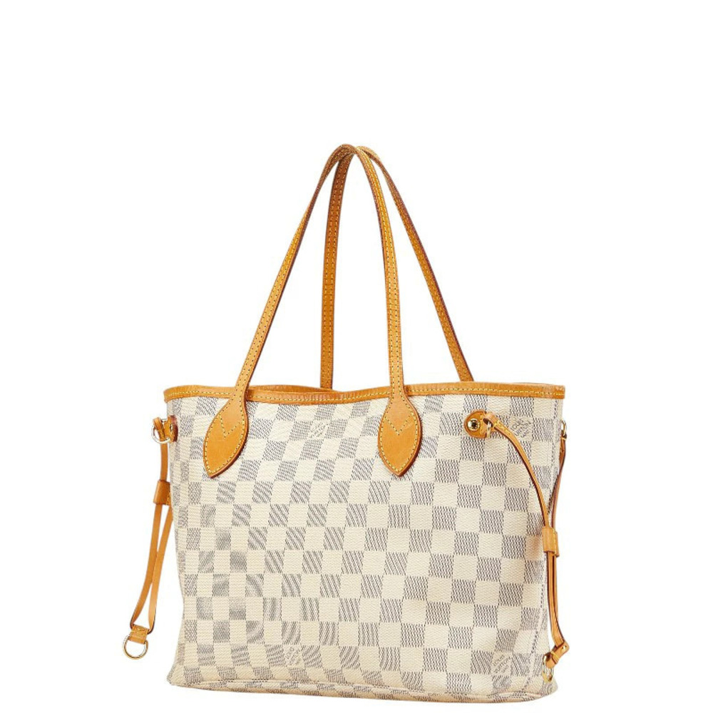 Louis Vuitton Neverfull Damier White Leather Bag White Azur Tote White